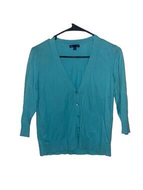 Gap Turquoise Cotton Cardigan Coastal Grandma Preppy Chic Layering Sweater M